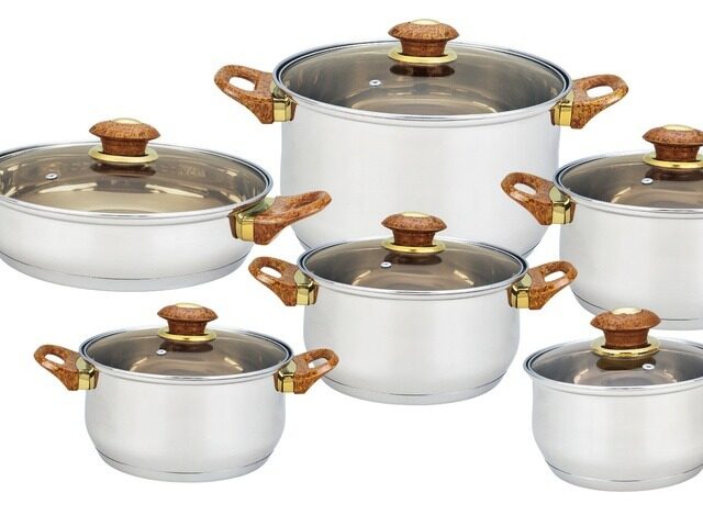 12 pc Stainless Steel Cookware Set With Glass Lid