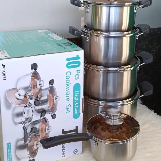 JP Jamesport Heavy duty 10 PCS Stainless Steel Cookware Set Cooking Pots/sufuria