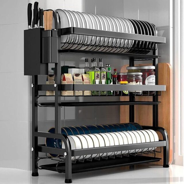 3 Tier Dish Racks for Kitchen Counter, Dish Drainer Rack Stainless Steel