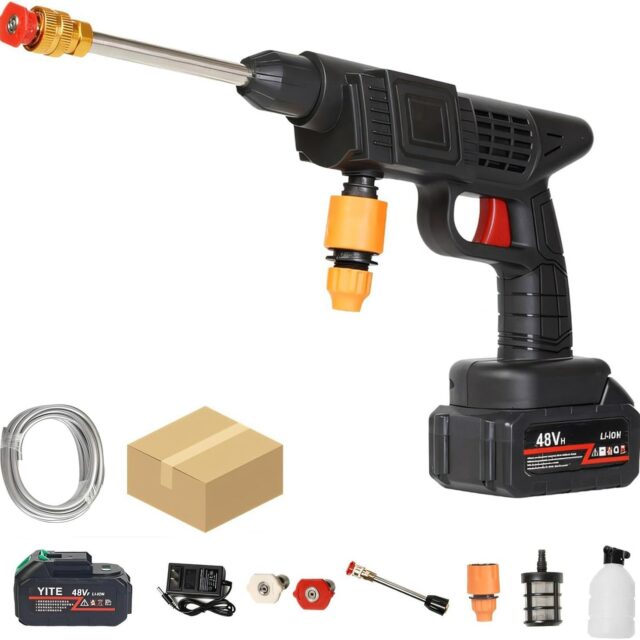 Jet Hydrowasher 96V Battery Operated, 300W Portable Cordless 6 in 1 Jet Sprayer Hydro Washer for Car Washing, Garden Watering, Daily Cleaning (Box Packaging)